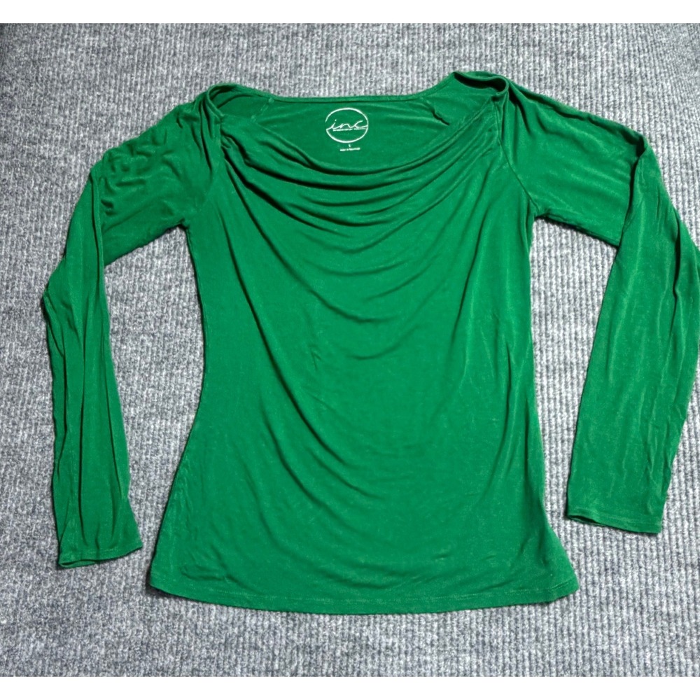 INC‎ International Concepts Green Cowl Neck Long Sleeve Top Womens Large L